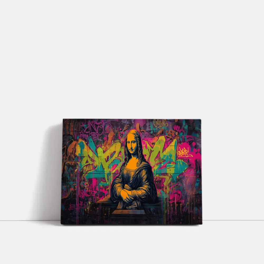 Mona Lisa Graffiti Street Art Neon Background – Wall Art