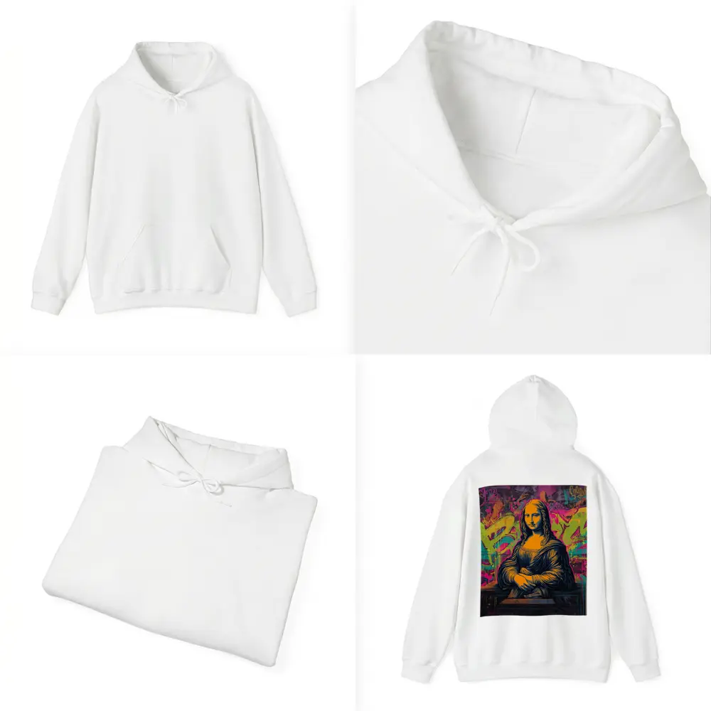 Mona Lisa Graffiti Street Art Neon Background – Hoodies