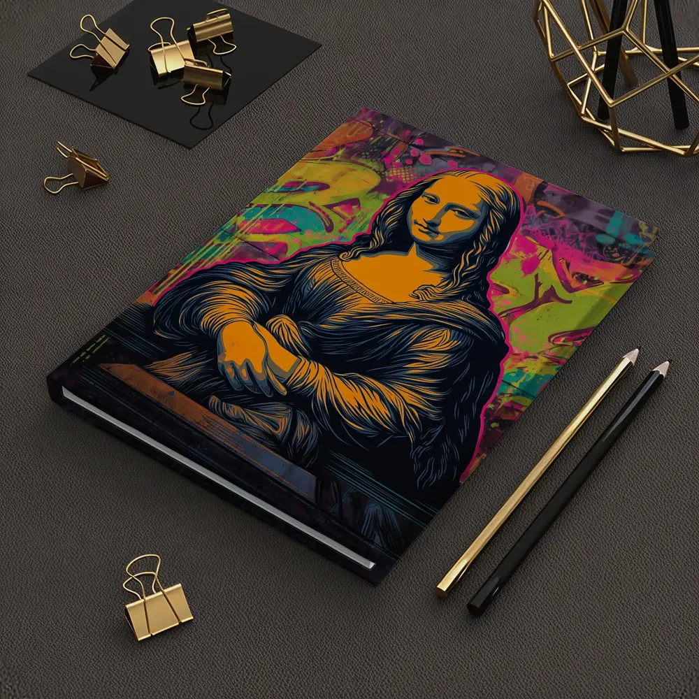 Mona Lisa Graffiti Street Art Neon Background – Notebooks