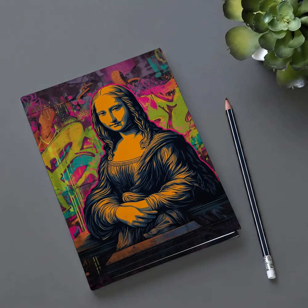 Mona Lisa Graffiti Street Art Neon Background – Notebooks