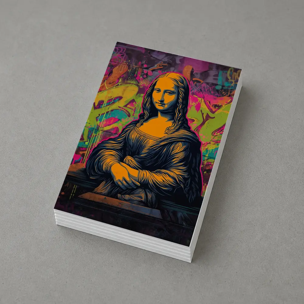 Mona Lisa Graffiti Street Art Neon Background – Postcards
