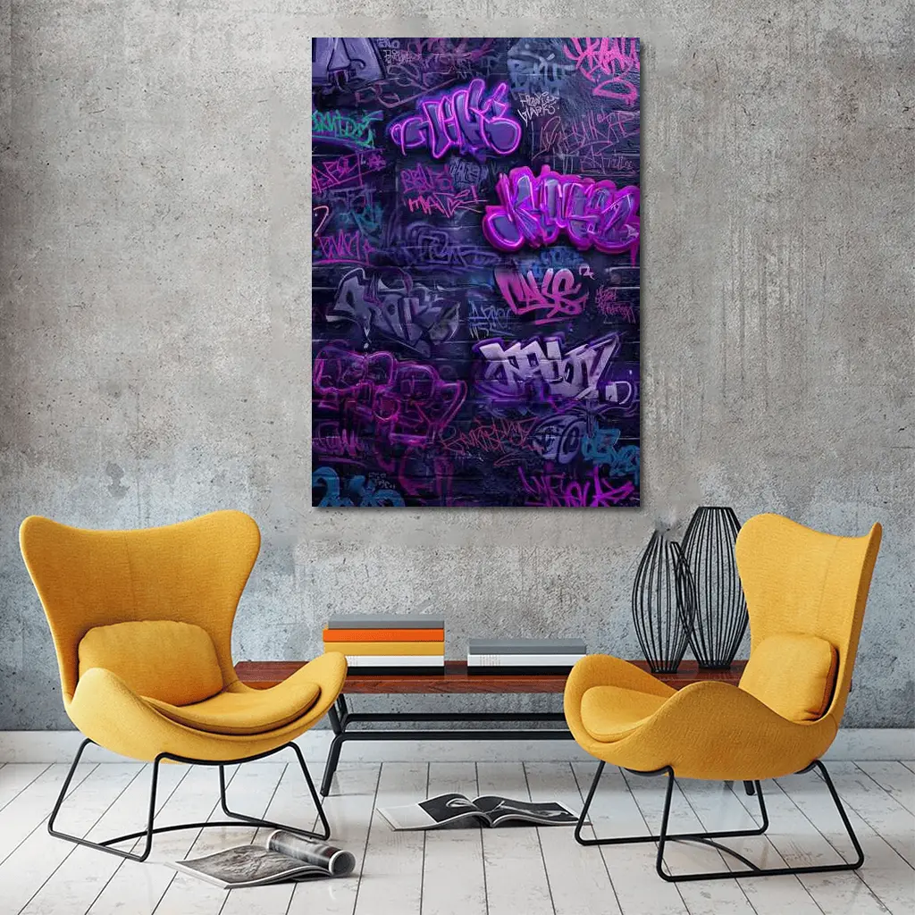 Purple Graffiti Art Dark Urban Brick Wall – Wall Art
