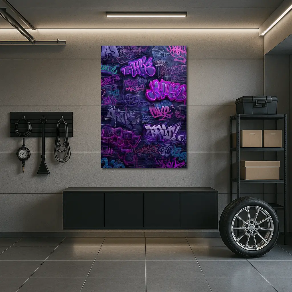 Purple Graffiti Art Dark Urban Brick Wall – Wall Art