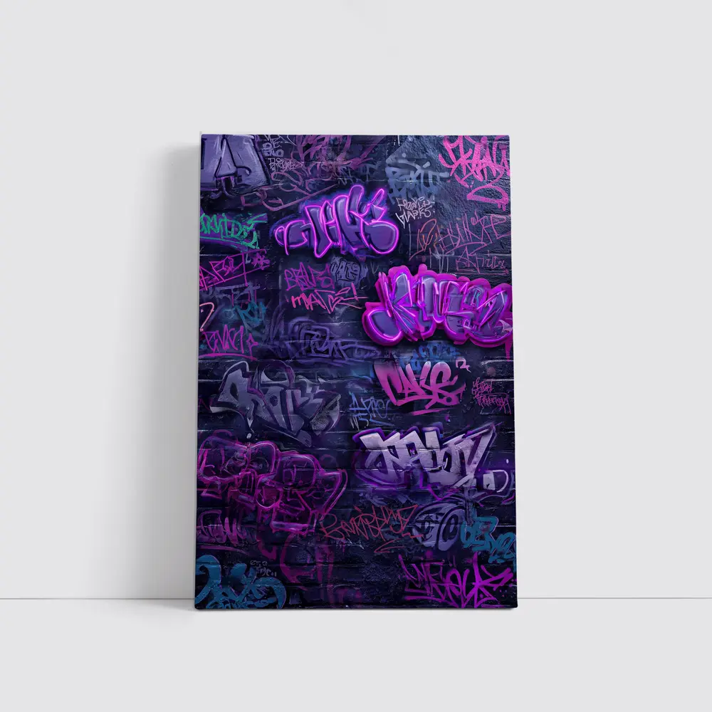 Purple Graffiti Art Dark Urban Brick Wall – Wall Art