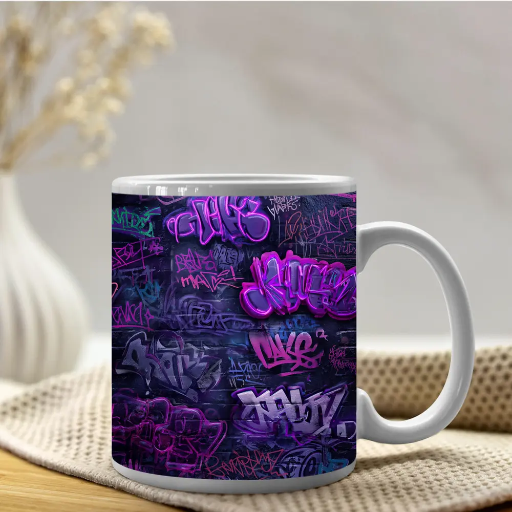 Purple Graffiti Art Dark Urban Brick Wall – Mugs