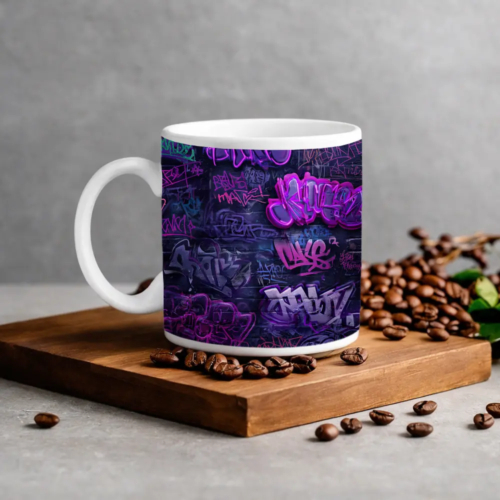 Purple Graffiti Art Dark Urban Brick Wall – Mugs
