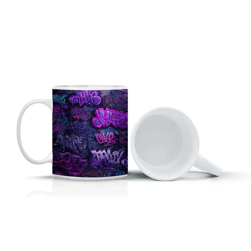 Purple Graffiti Art Dark Urban Brick Wall – Mugs