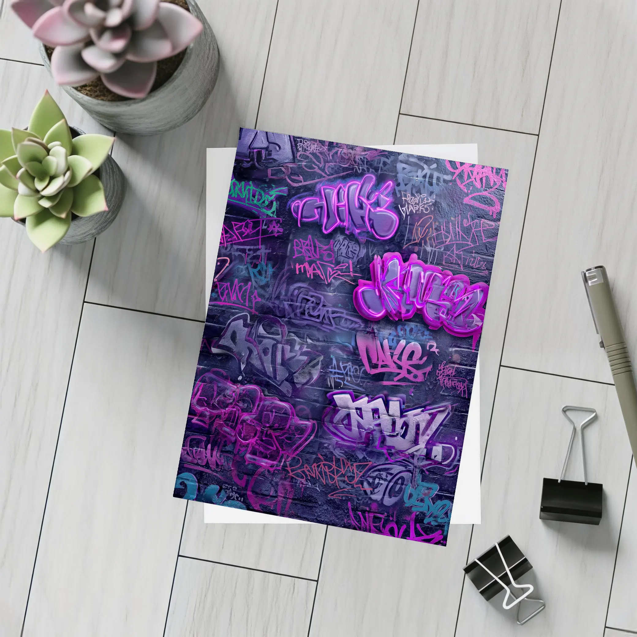 Purple Graffiti Art Dark Urban Brick Wall – Postcards