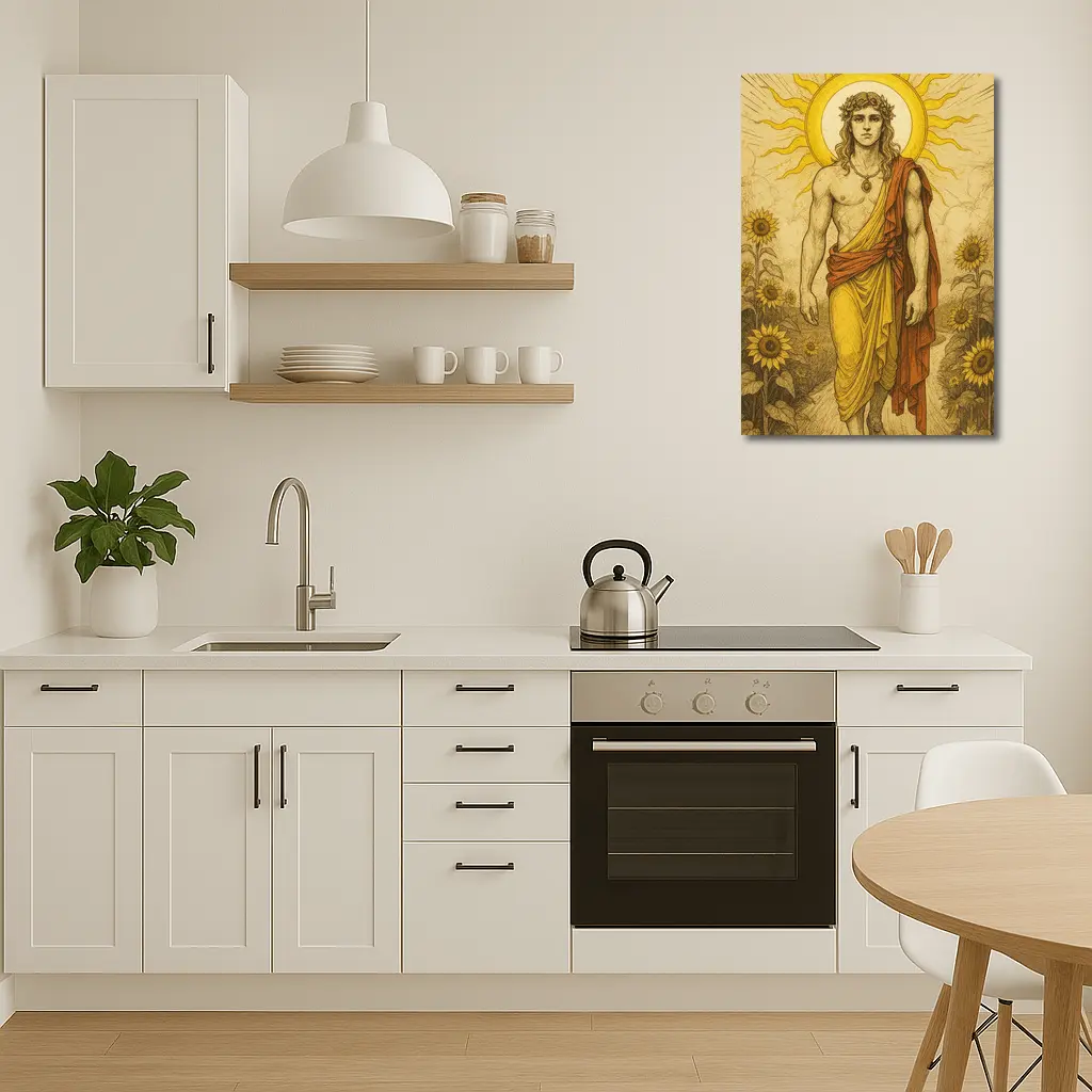 Apollo Sun God Sunflower Field Illustration – Wall Art