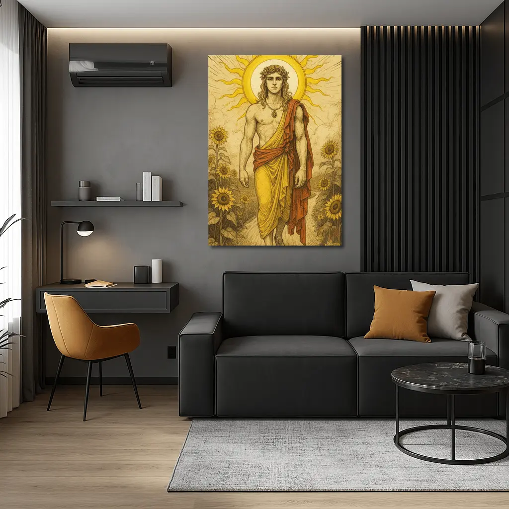 Apollo Sun God Sunflower Field Illustration – Wall Art