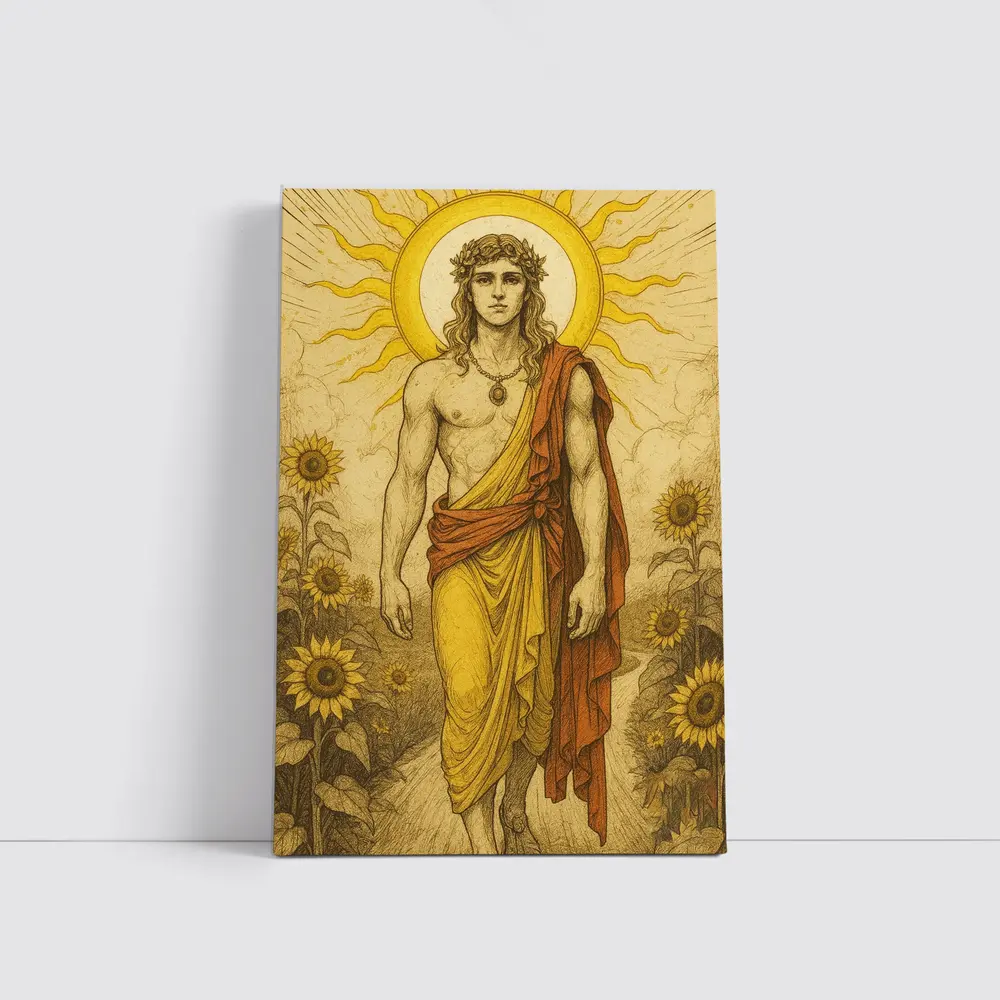 Apollo Sun God Sunflower Field Illustration – Wall Art