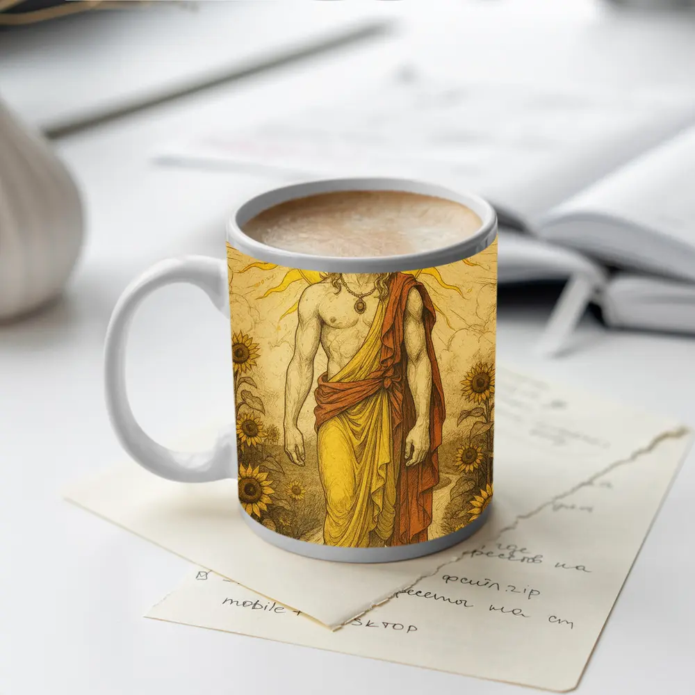 Apollo Sun God Sunflower Field Illustration – Mugs