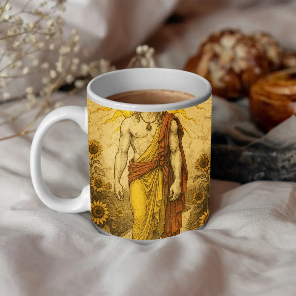 Apollo Sun God Sunflower Field Illustration – Mugs