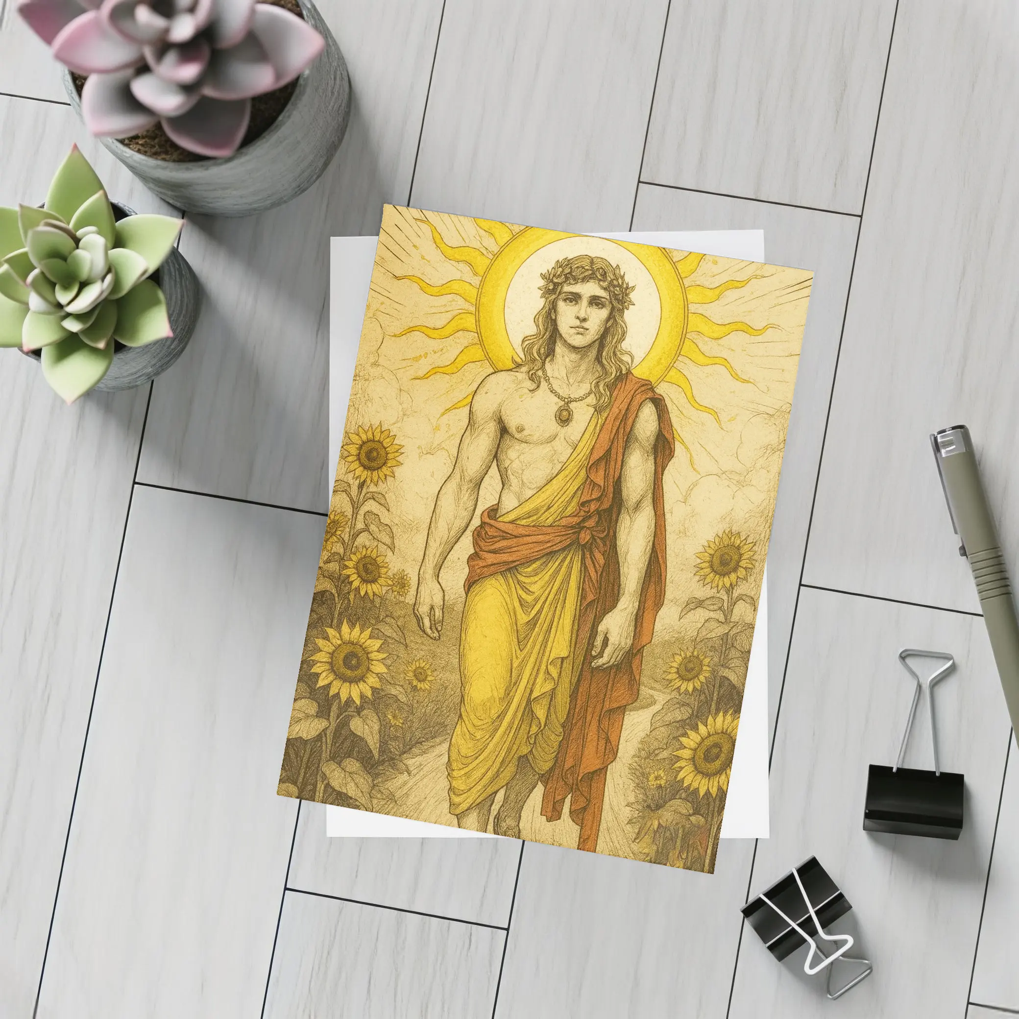 Apollo Sun God Sunflower Field Illustration – Postcards