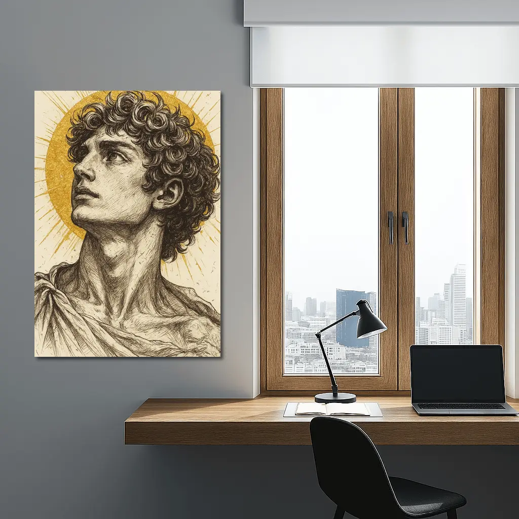 Greek Man Portrait Sketch Gold Halo – Wall Art