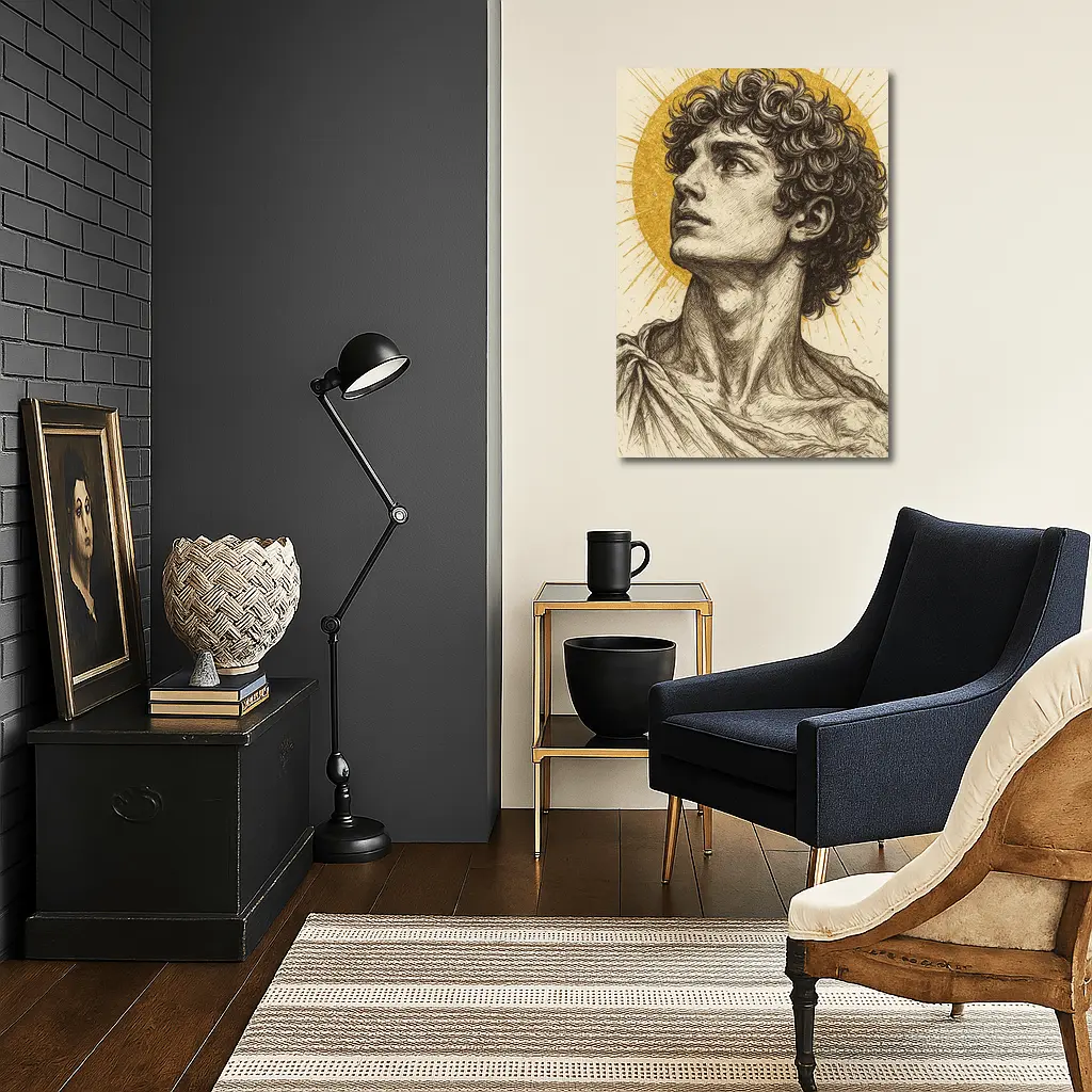 Greek Man Portrait Sketch Gold Halo – Wall Art