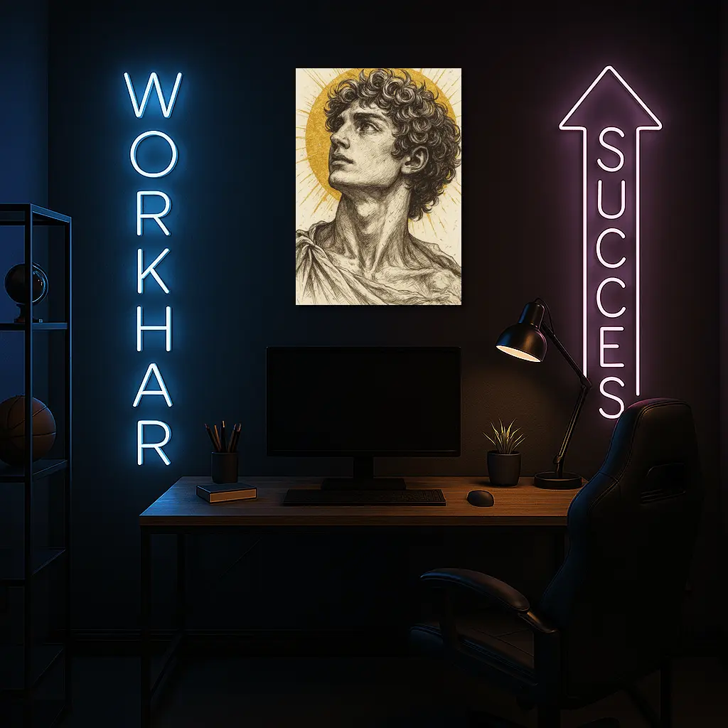 Greek Man Portrait Sketch Gold Halo – Wall Art