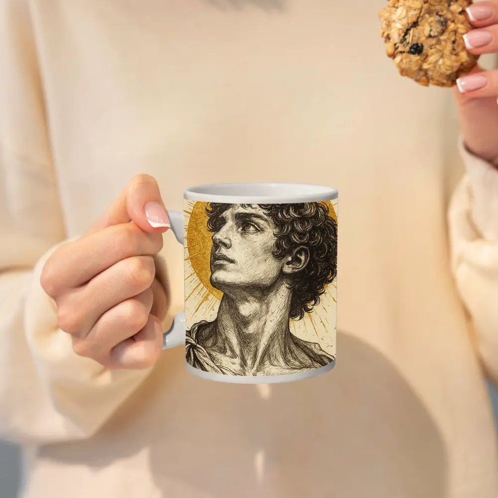 Greek Man Portrait Sketch Gold Halo – Mugs