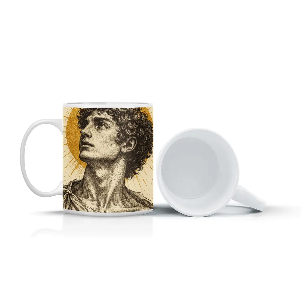 Greek Man Portrait Sketch Gold Halo – Mugs
