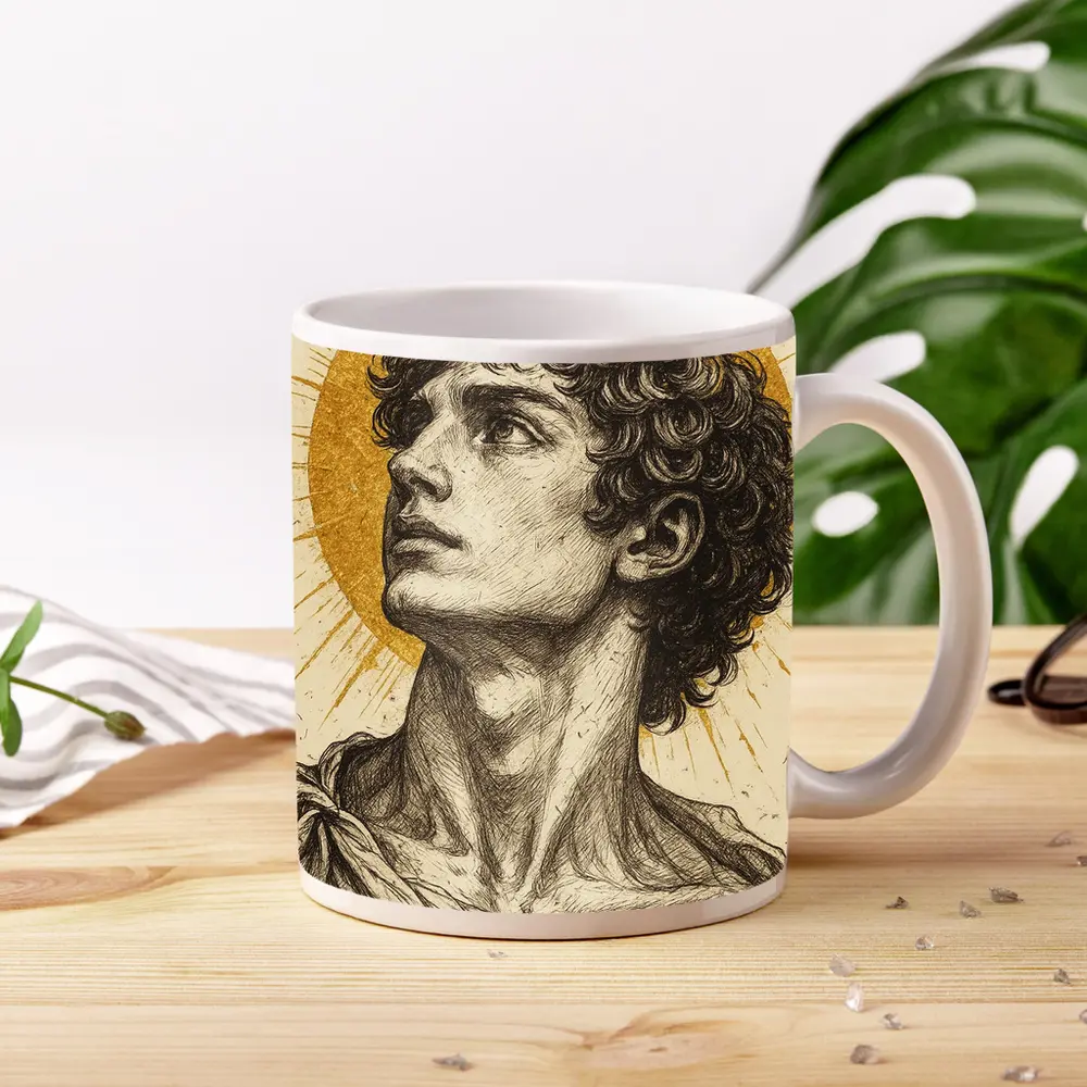 Greek Man Portrait Sketch Gold Halo – Mugs
