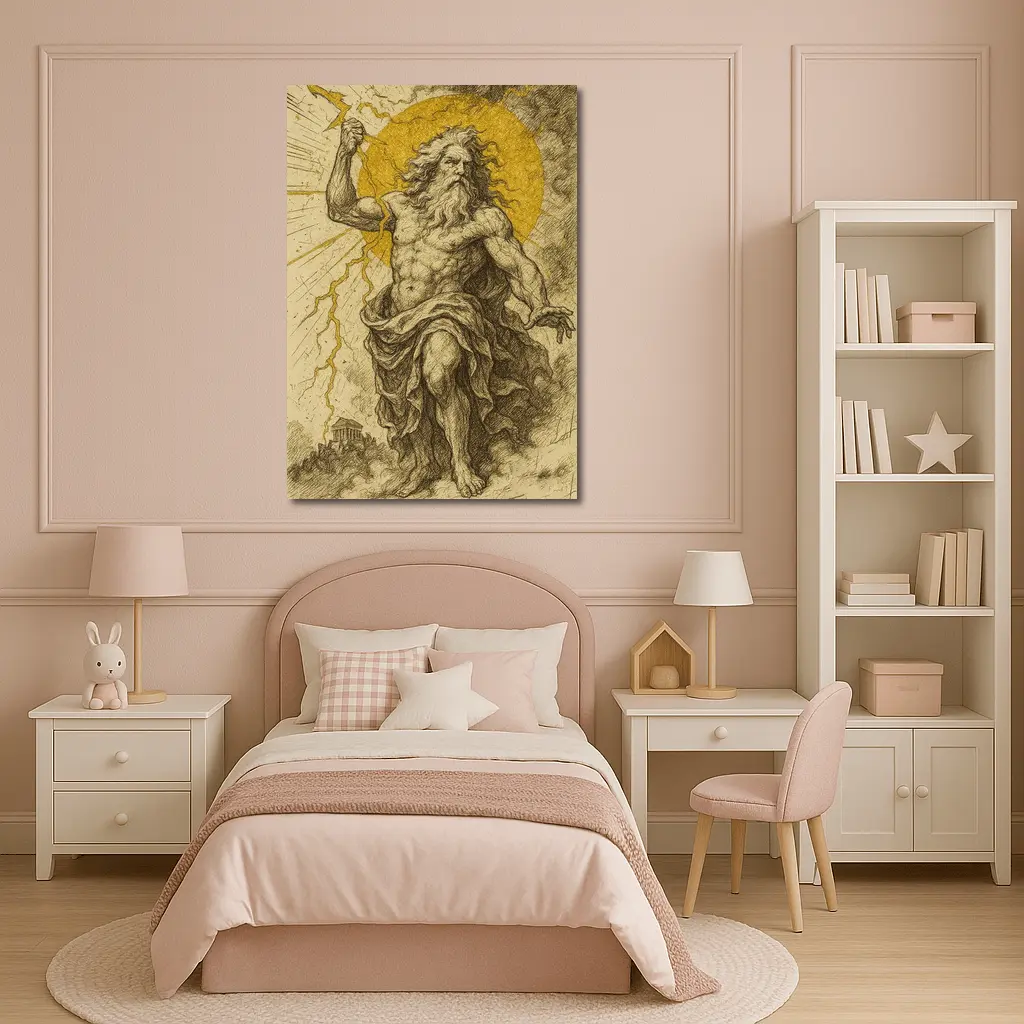 Zeus Greek God Hurling Lightning Bolt Art – Wall Art