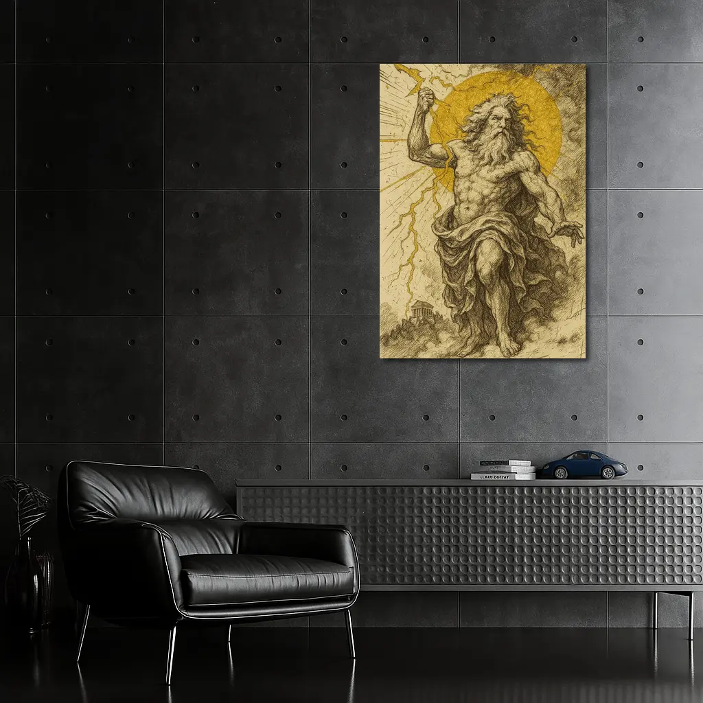 Zeus Greek God Hurling Lightning Bolt Art – Wall Art