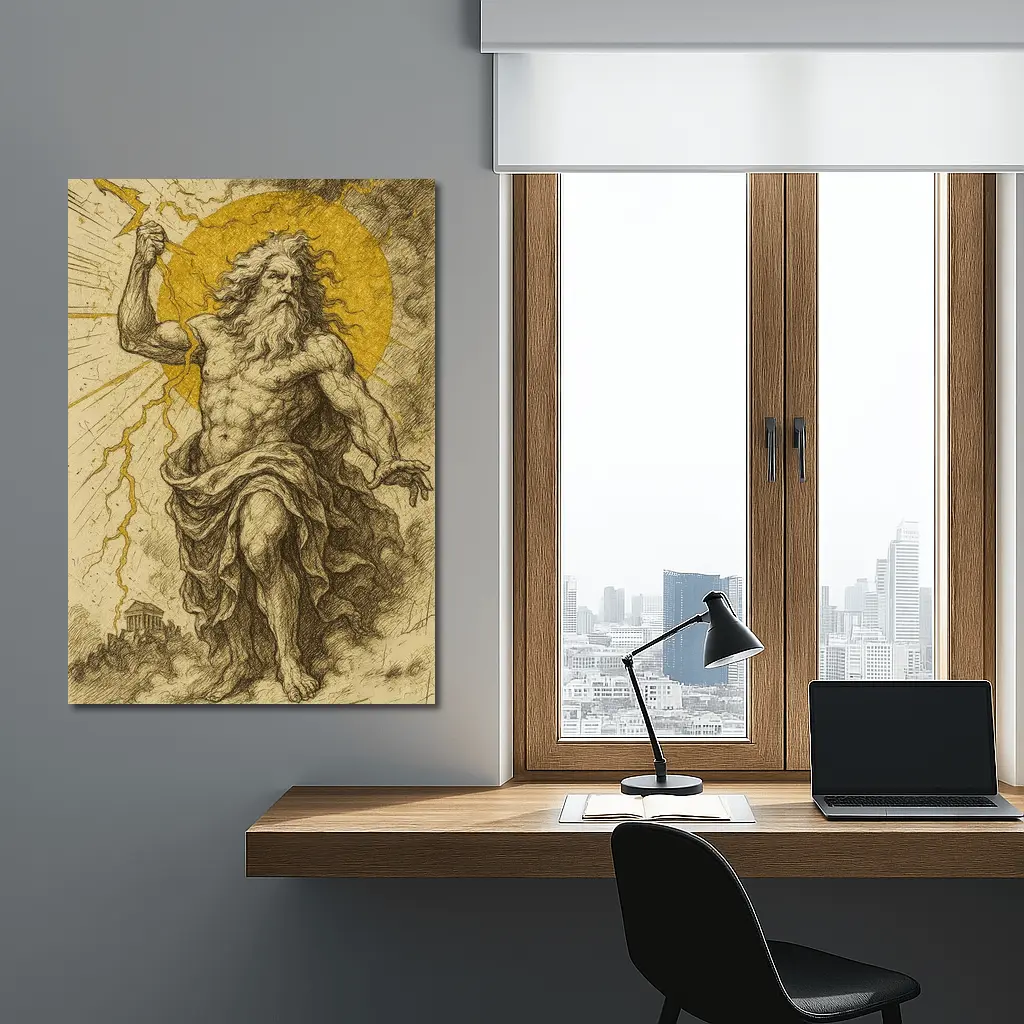 Zeus Greek God Hurling Lightning Bolt Art – Wall Art