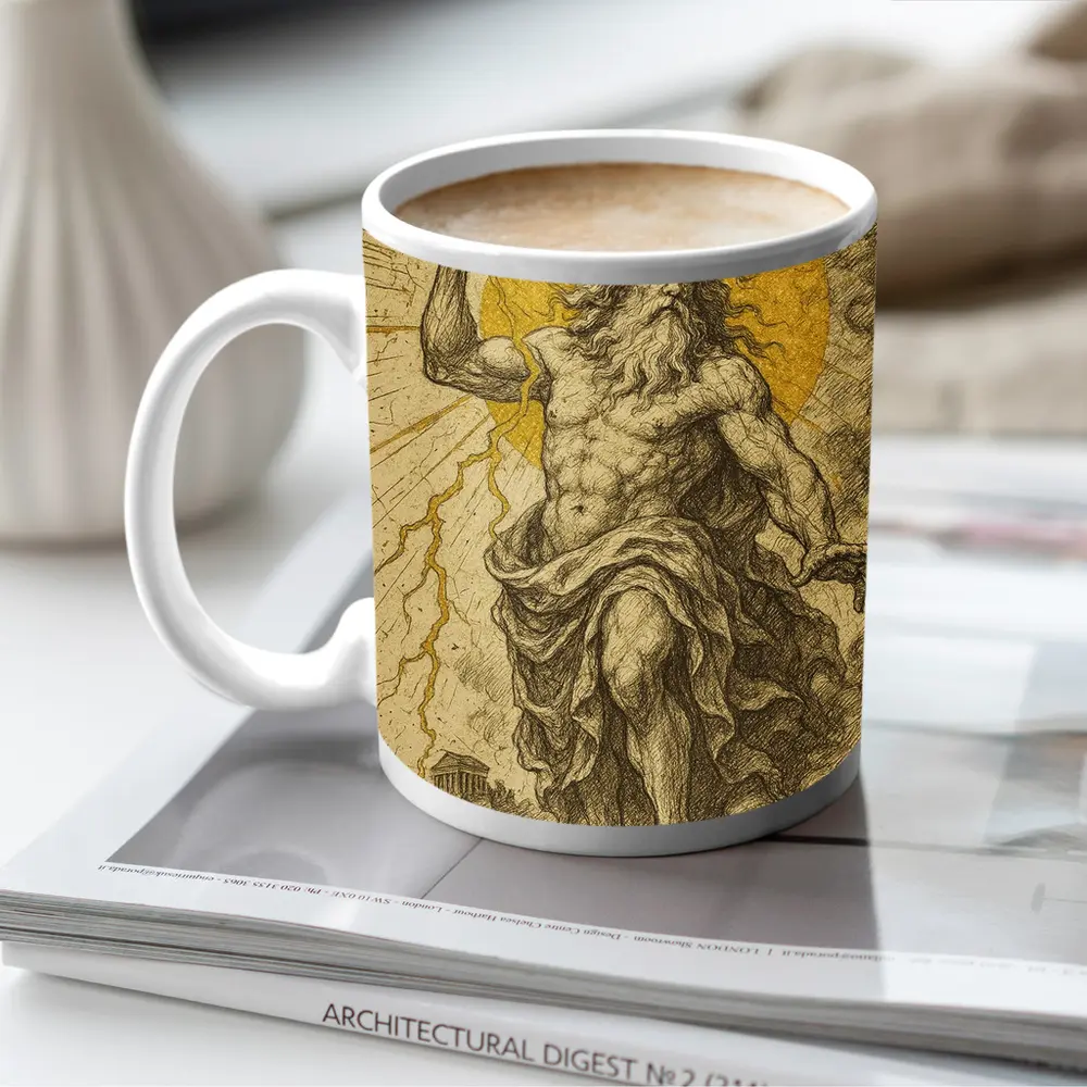Zeus Greek God Hurling Lightning Bolt Art – Mugs