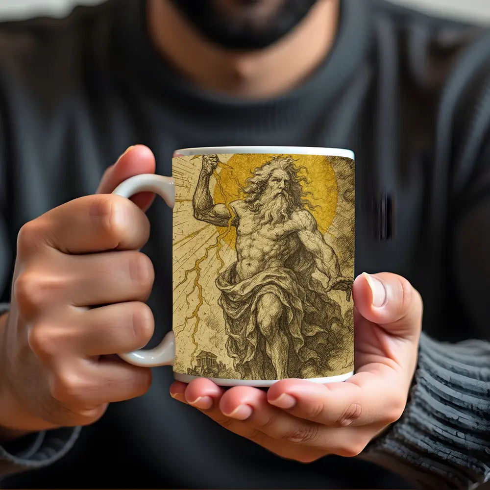Zeus Greek God Hurling Lightning Bolt Art – Mugs