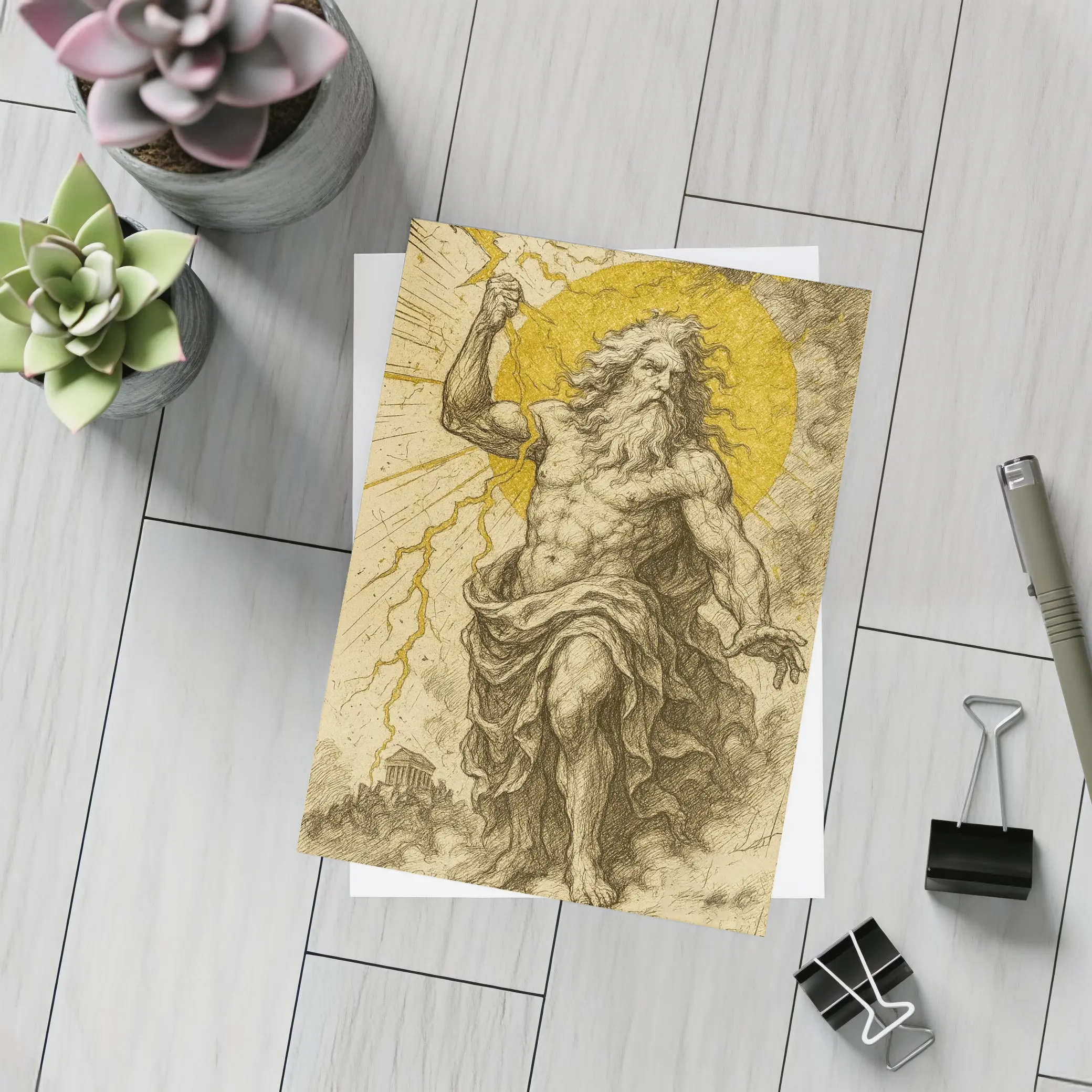 Zeus Greek God Hurling Lightning Bolt Art – Postcards