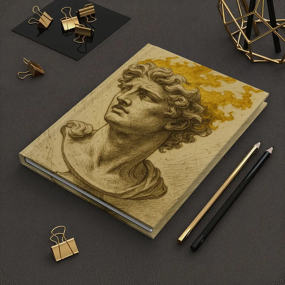 Greek Sculpture Bust With Golden Flames – Notebooks