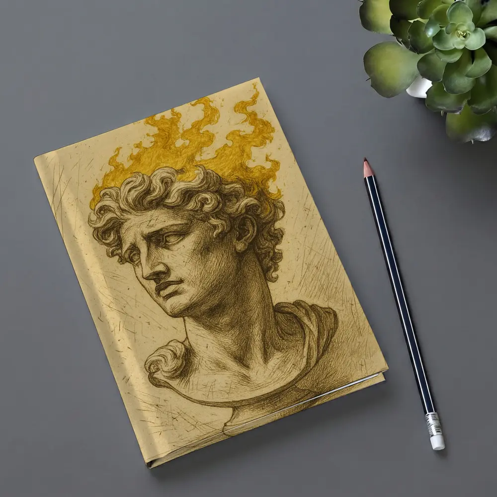 Greek Sculpture Bust With Golden Flames – Notebooks