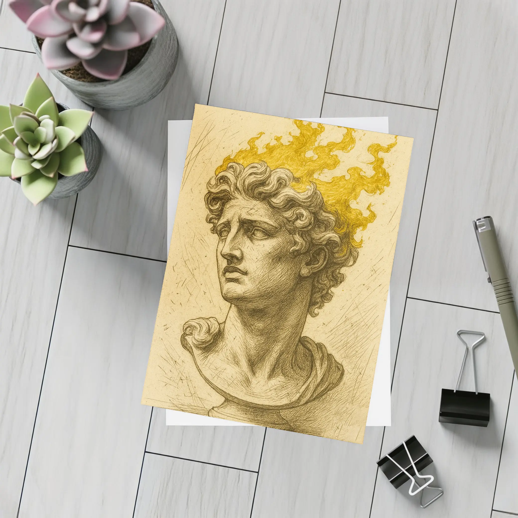 Greek Sculpture Bust With Golden Flames – Postcards