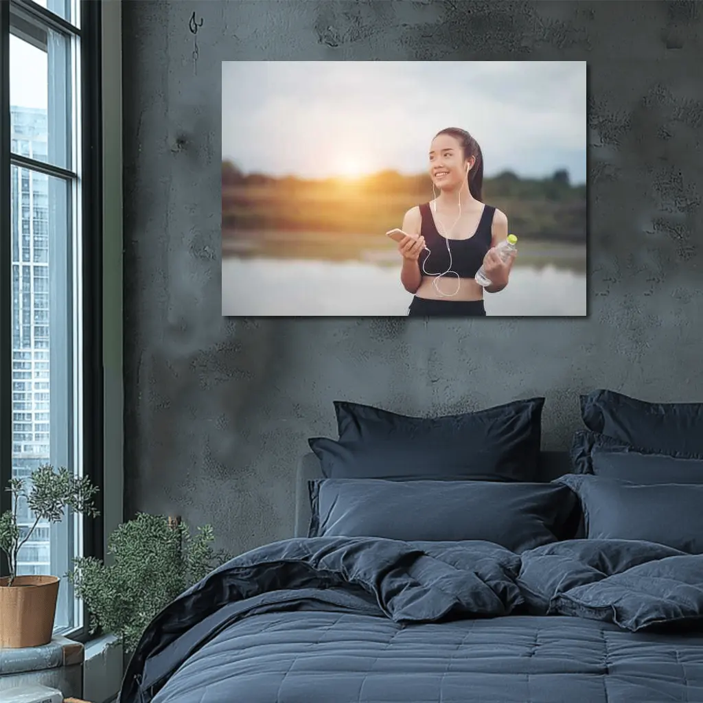 Fit Woman Running Outdoors at Sunset – Wall Art