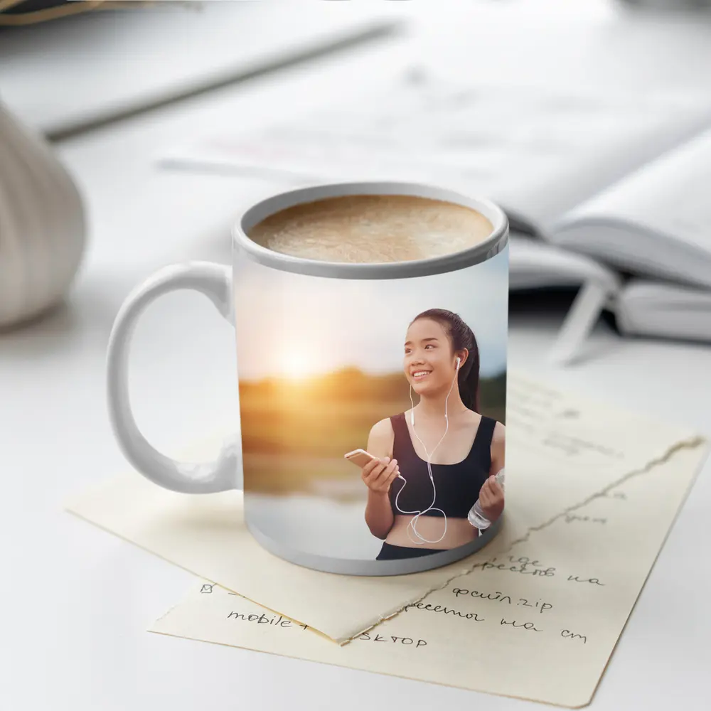Fit Woman Running Outdoors at Sunset – Mugs