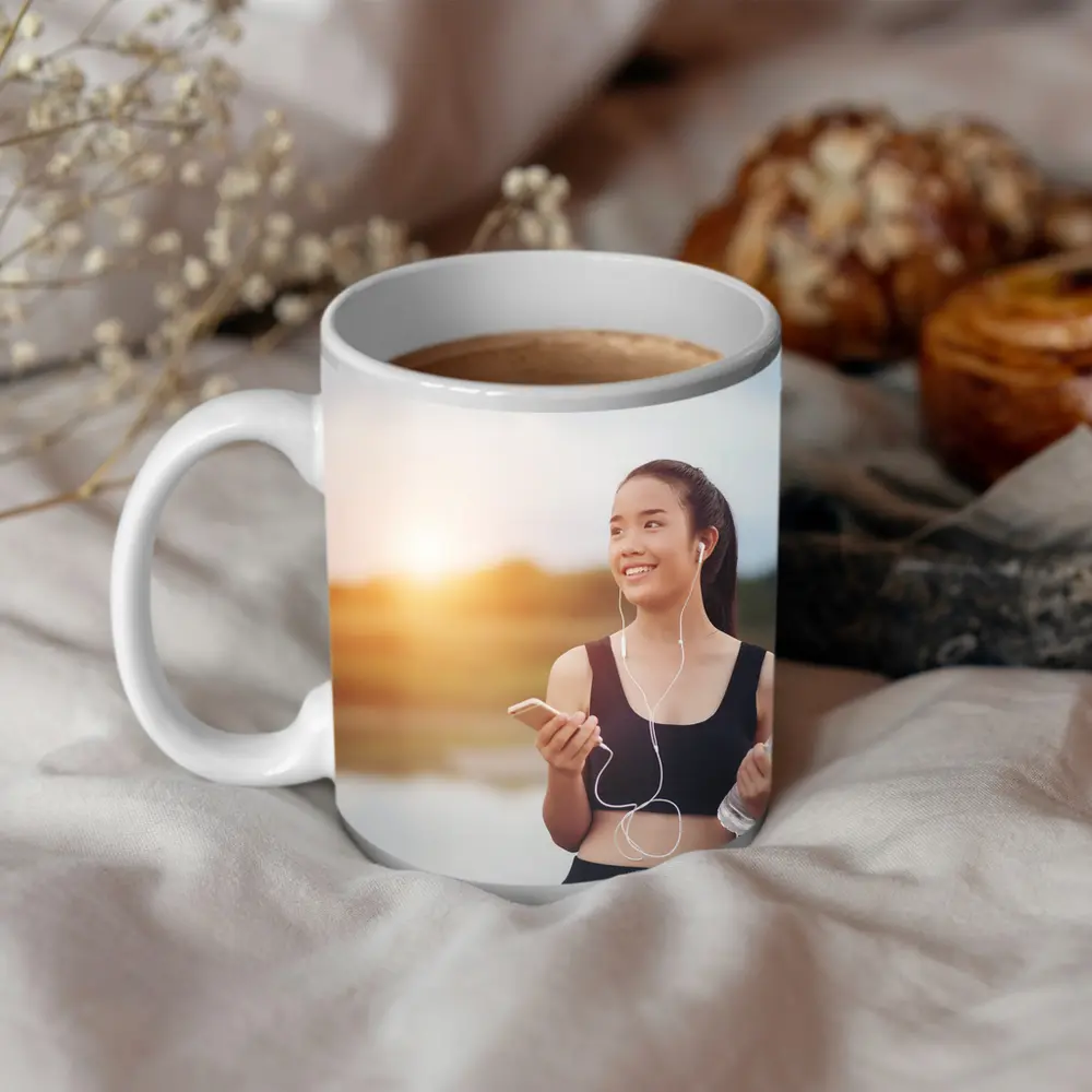 Fit Woman Running Outdoors at Sunset – Mugs