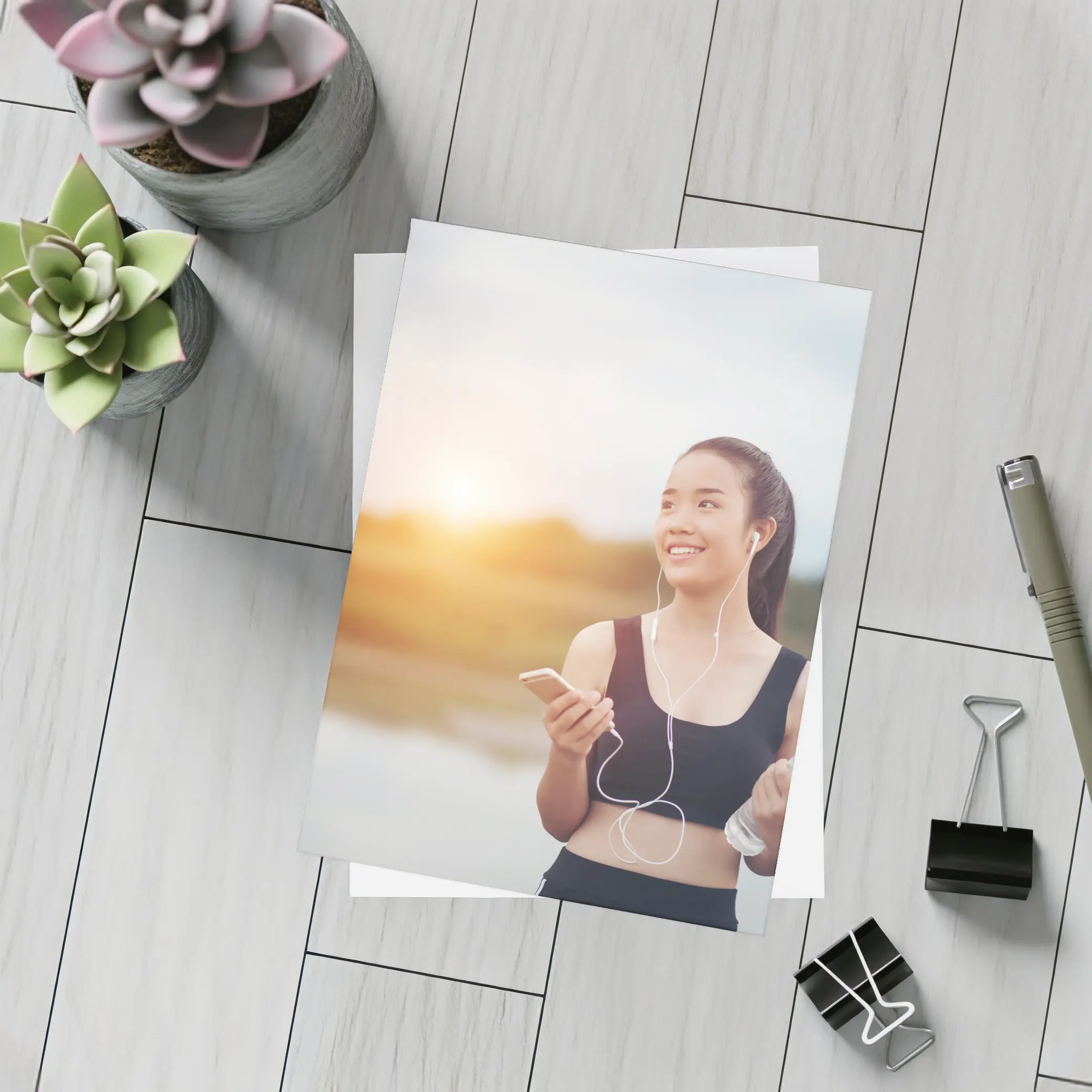 Fit Woman Running Outdoors at Sunset – Postcards