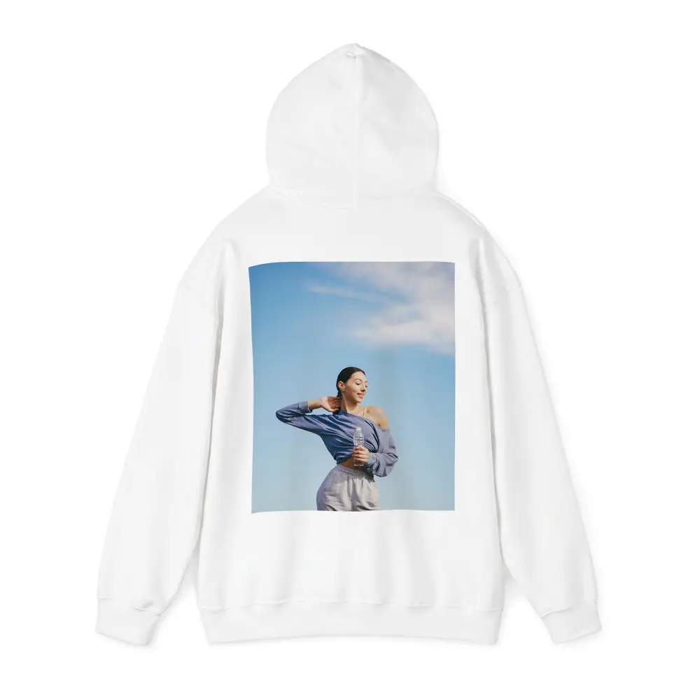 Woman Stretching Outdoors Under Blue Sky – Hoodies