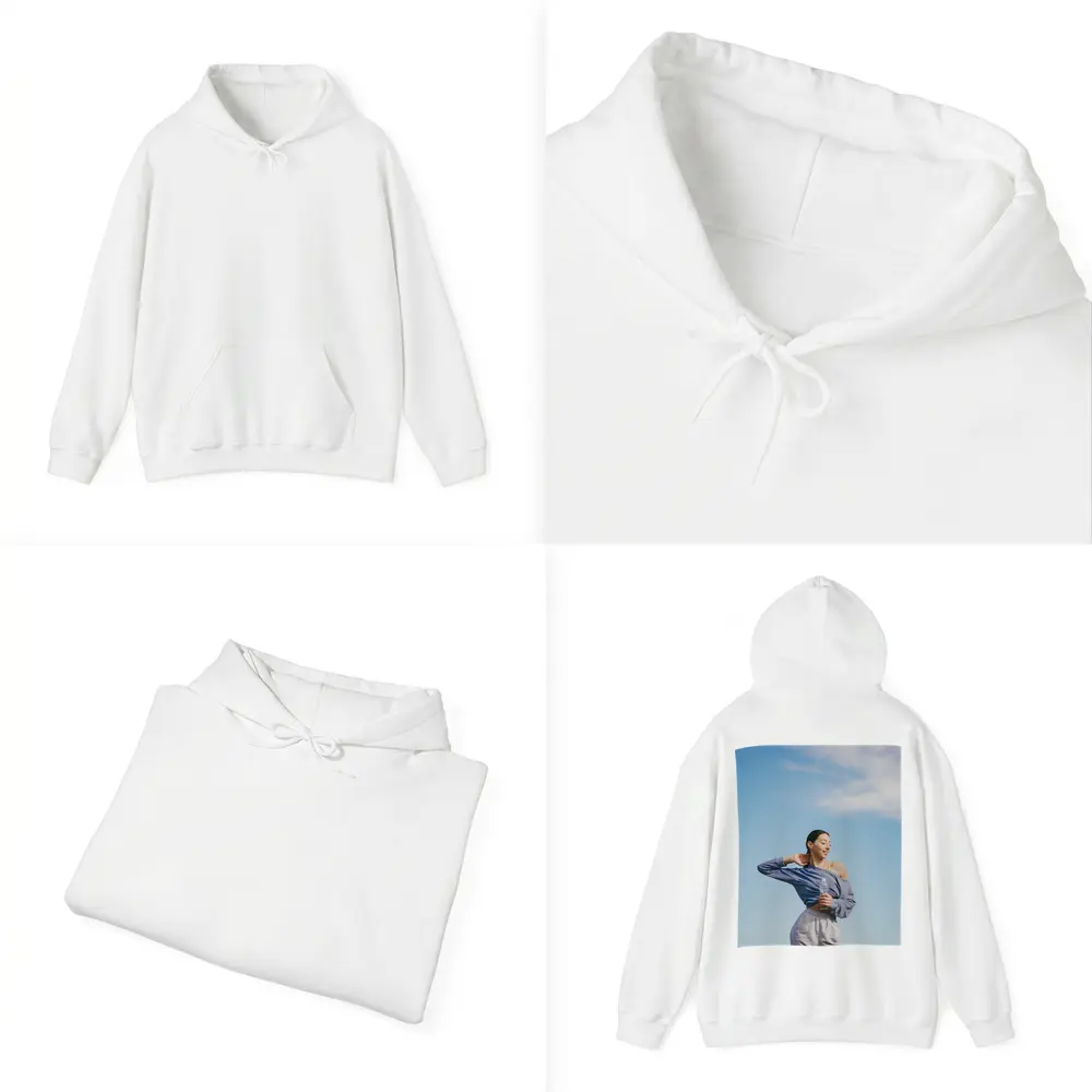 Woman Stretching Outdoors Under Blue Sky – Hoodies