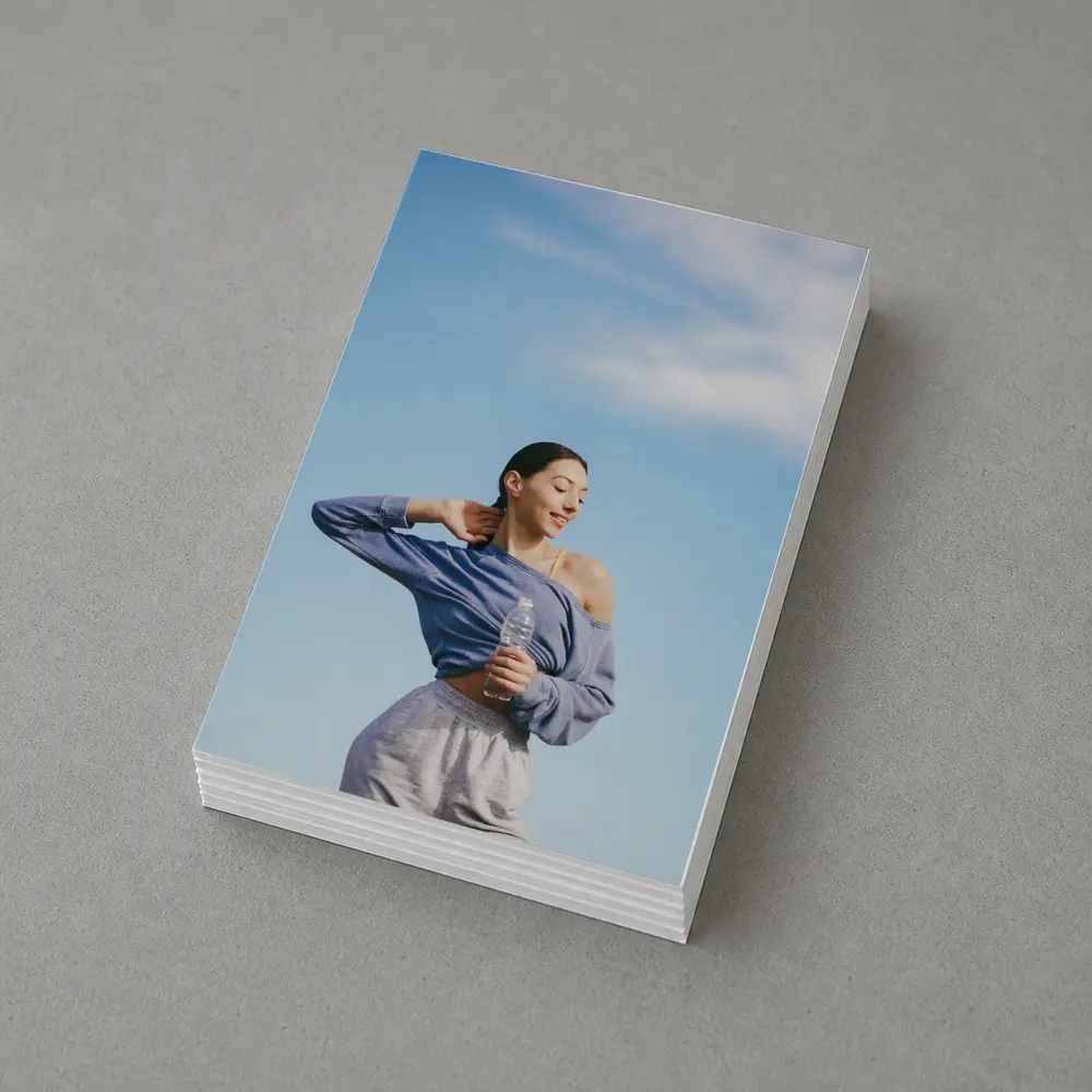 Woman Stretching Outdoors Under Blue Sky – Postcards