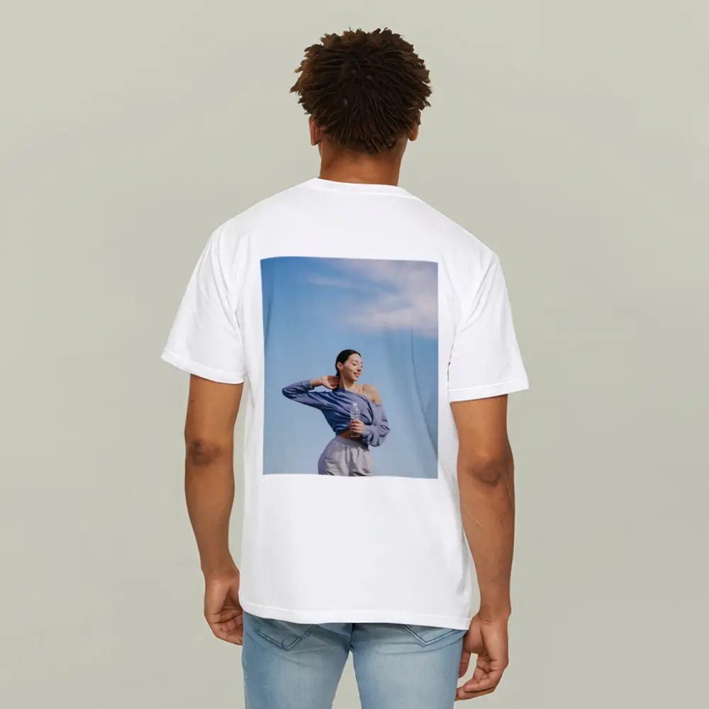 Woman Stretching Outdoors Under Blue Sky – T-Shirts
