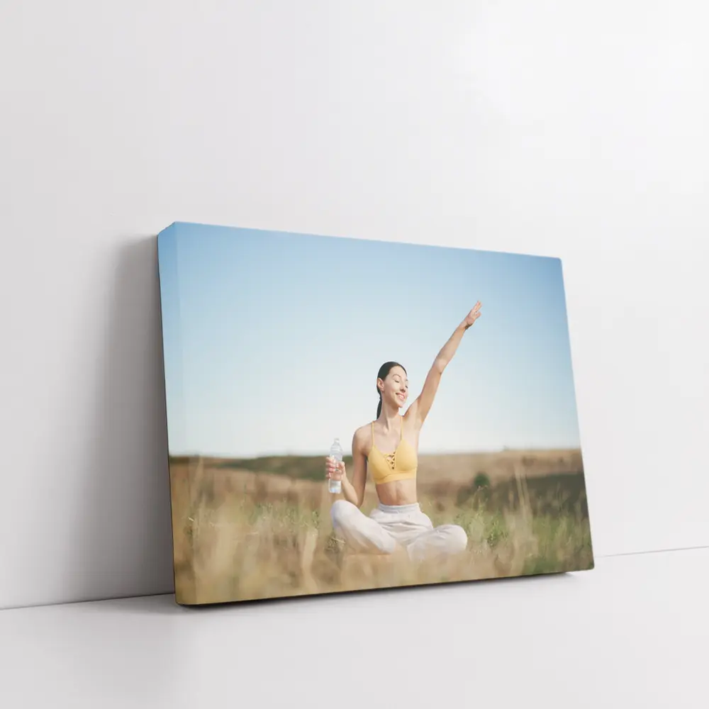 Woman Practicing Yoga Outdoors Sunny Field – Wall Art