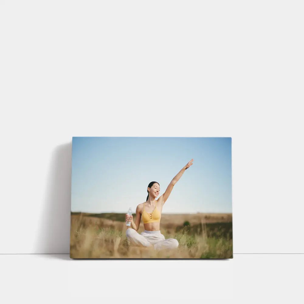 Woman Practicing Yoga Outdoors Sunny Field – Wall Art
