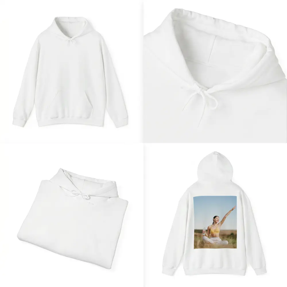 Woman Practicing Yoga Outdoors Sunny Field – Hoodies