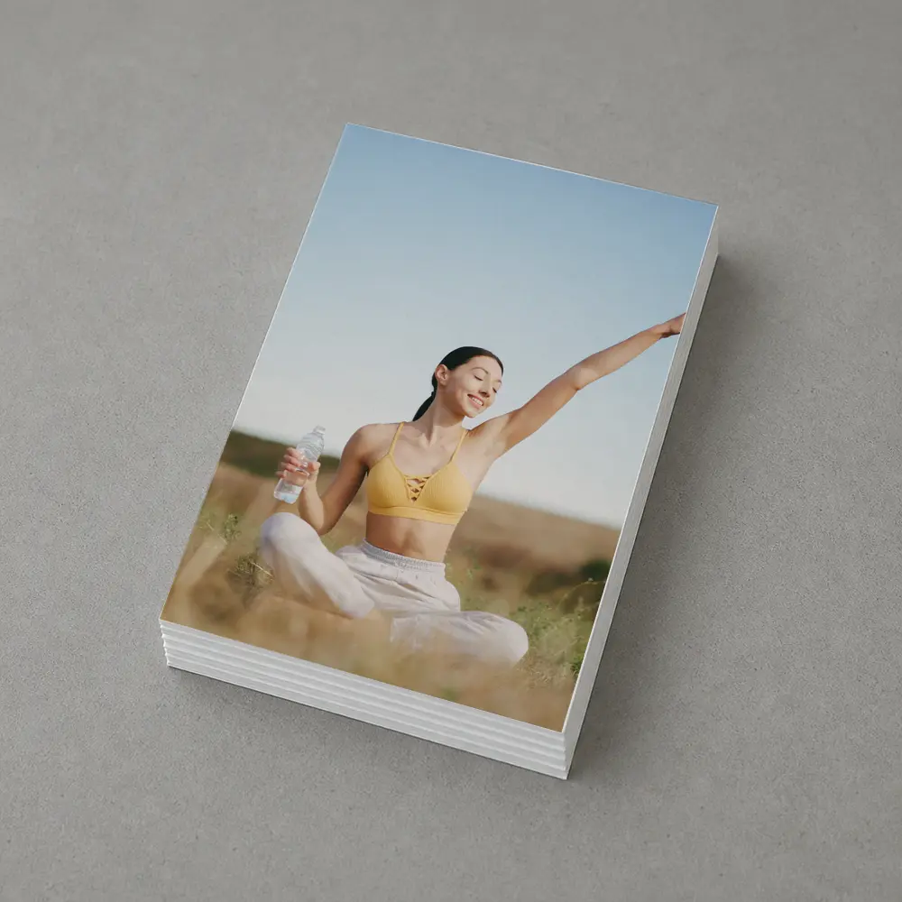 Woman Practicing Yoga Outdoors Sunny Field – Postcards