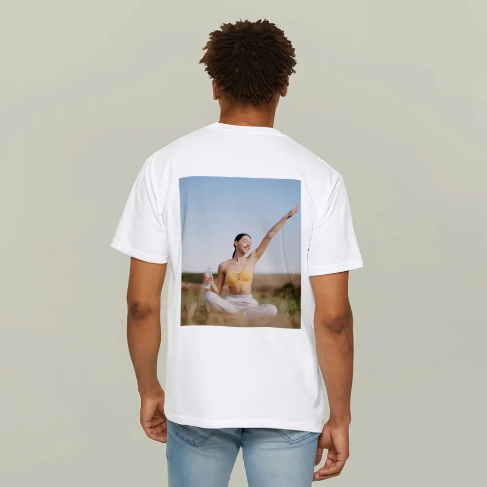 Woman Practicing Yoga Outdoors Sunny Field – T-Shirts