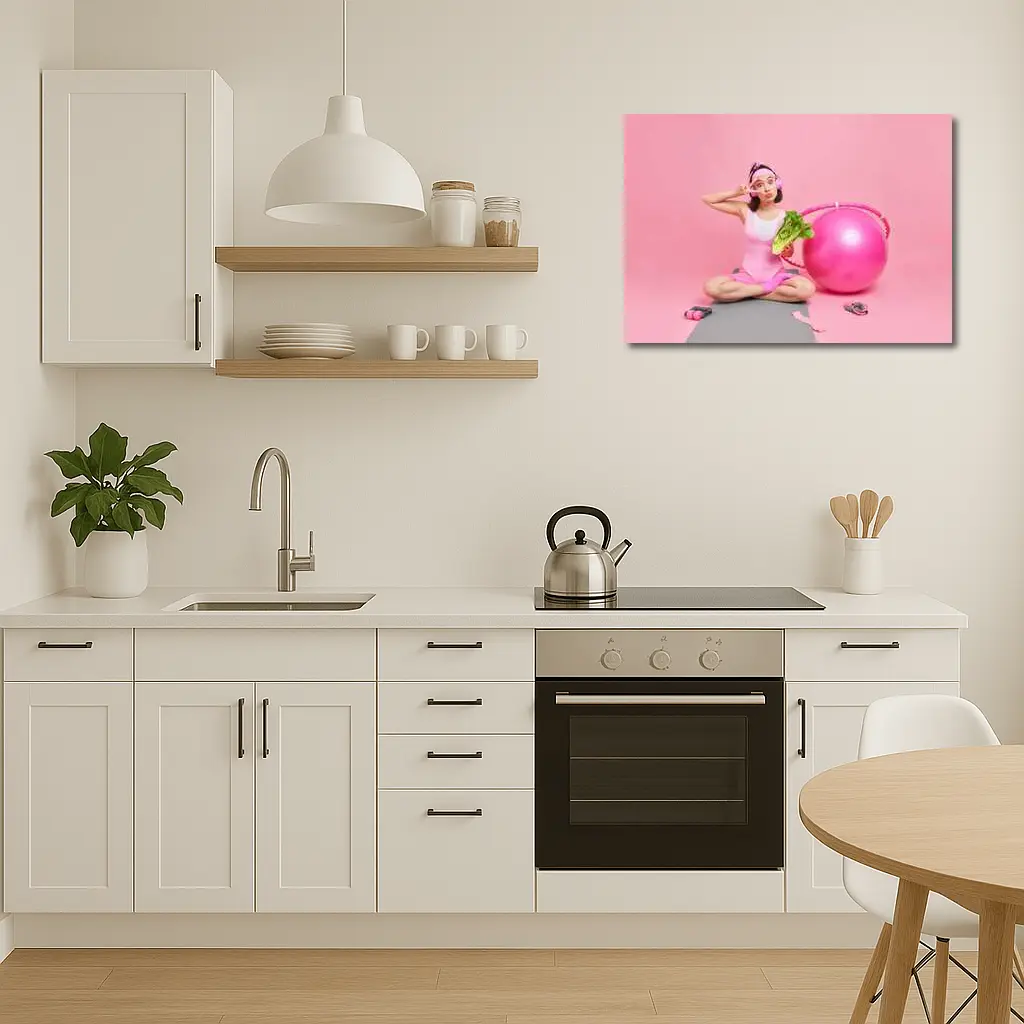 Fitness Girl Sitting With Exercise Ball Pink – Wall Art
