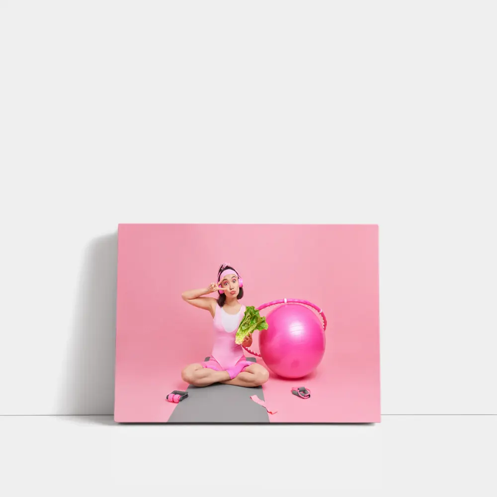 Fitness Girl Sitting With Exercise Ball Pink – Wall Art