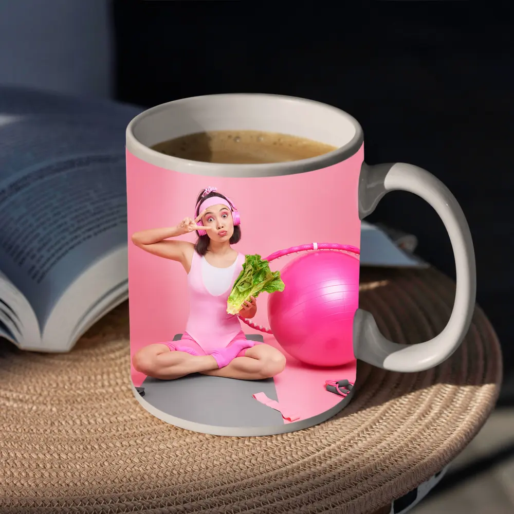 Fitness Girl Sitting With Exercise Ball Pink – Mugs