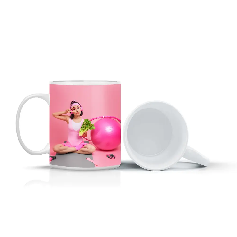 Fitness Girl Sitting With Exercise Ball Pink – Mugs